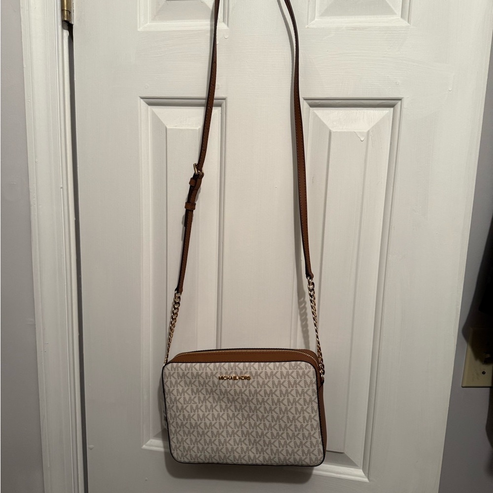 Michael Kors Cream and Tan Crossbody Bag